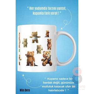 Win Ovro Premium Beyaz Porselen Hediye Çift Yön Baskılı Kupa Bardak - Ayı Teddy Bear 01