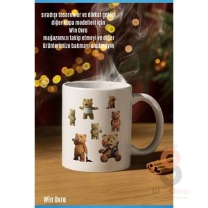 Win Ovro Premium Beyaz Porselen Hediye Çift Yön Baskılı Kupa Bardak - Ayı Teddy Bear 01