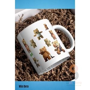 Win Ovro Premium Beyaz Porselen Hediye Çift Yön Baskılı Kupa Bardak - Ayı Teddy Bear 01