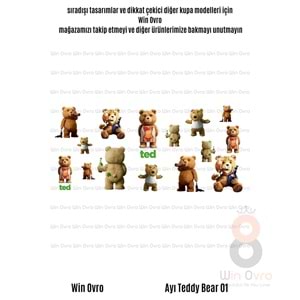 Win Ovro Premium Beyaz Porselen Hediye Çift Yön Baskılı Kupa Bardak - Ayı Teddy Bear 01