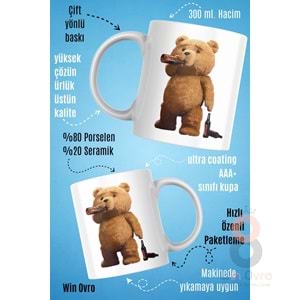 Win Ovro Premium Beyaz Porselen Hediye Çift Yön Baskılı Kupa Bardak - Ayı Teddy Bear 02