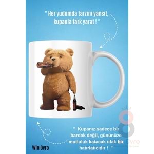 Win Ovro Premium Beyaz Porselen Hediye Çift Yön Baskılı Kupa Bardak - Ayı Teddy Bear 02