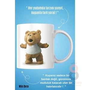 Win Ovro Premium Beyaz Porselen Hediye Çift Yön Baskılı Kupa Bardak - Ayı Teddy Bear 03