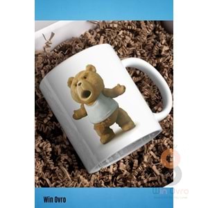 Win Ovro Premium Beyaz Porselen Hediye Çift Yön Baskılı Kupa Bardak - Ayı Teddy Bear 03