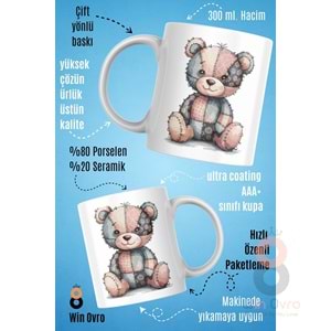 Win Ovro Premium Beyaz Porselen Hediye Çift Yön Baskılı Kupa Bardak - Ayı Teddy Bear 05