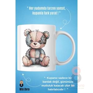 Win Ovro Premium Beyaz Porselen Hediye Çift Yön Baskılı Kupa Bardak - Ayı Teddy Bear 05
