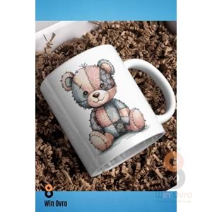 Win Ovro Premium Beyaz Porselen Hediye Çift Yön Baskılı Kupa Bardak - Ayı Teddy Bear 05