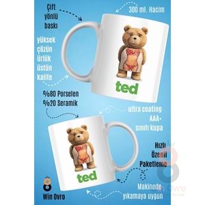 Win Ovro Premium Beyaz Porselen Hediye Çift Yön Baskılı Kupa Bardak - Ayı Teddy Bear 06