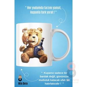 Win Ovro Premium Beyaz Porselen Hediye Çift Yön Baskılı Kupa Bardak - Ayı Teddy Bear 07