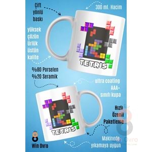 Win Ovro Premium Beyaz Porselen Hediye Çift Yön Baskılı Kupa Bardak - Tetris