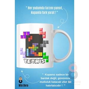 Win Ovro Premium Beyaz Porselen Hediye Çift Yön Baskılı Kupa Bardak - Tetris