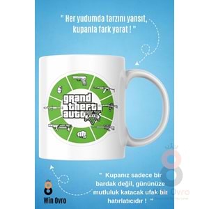 Win Ovro Premium Beyaz Porselen Hediye Çift Yön Baskılı Kupa Bardak - Grand Theft Auto Five V 5