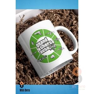 Win Ovro Premium Beyaz Porselen Hediye Çift Yön Baskılı Kupa Bardak - Grand Theft Auto Five V 5