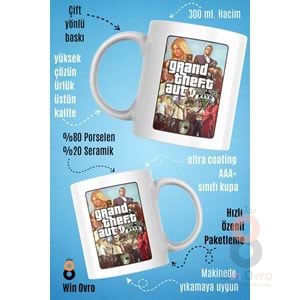 Win Ovro Premium Beyaz Porselen Hediye Çift Yön Baskılı Kupa Bardak - Grand Theft Auto Five V 5 - 01