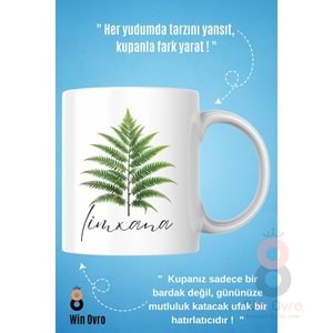 Win Ovro Premium Beyaz Porselen Hediye Çift Yön Baskılı Kupa Bardak - Eğrelti Otu Limhana Limxana