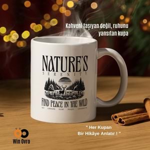 Win Ovro Premium Beyaz Porselen Hediye Çift Yön Baskılı Kupa Bardak - Nature s Serenity