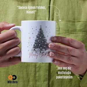 Win Ovro Premium Beyaz Porselen Hediye Çift Yön Baskılı Kupa Bardak - Merry Christmas Happy New Ye