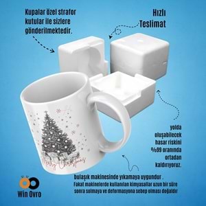 Win Ovro Premium Beyaz Porselen Hediye Çift Yön Baskılı Kupa Bardak - Merry Christmas Happy New Ye