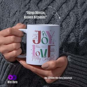 Win Ovro Premium Beyaz Porselen Hediye Çift Yön Baskılı Kupa Bardak - Joy Love Merry Christmas