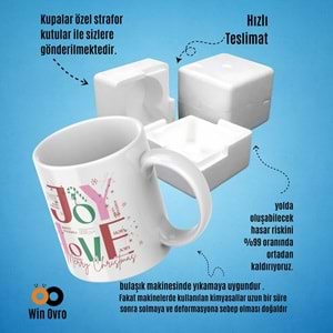 Win Ovro Premium Beyaz Porselen Hediye Çift Yön Baskılı Kupa Bardak - Joy Love Merry Christmas