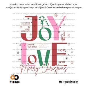 Win Ovro Premium Beyaz Porselen Hediye Çift Yön Baskılı Kupa Bardak - Joy Love Merry Christmas