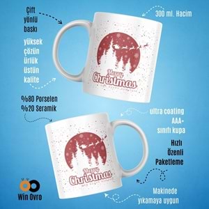 Win Ovro Premium Beyaz Porselen Hediye Çift Yön Baskılı Kupa Bardak - Merry Christmas Happy New