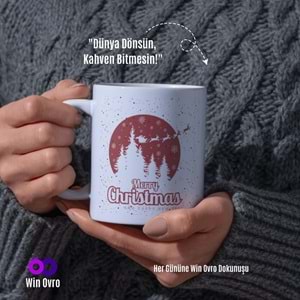 Win Ovro Premium Beyaz Porselen Hediye Çift Yön Baskılı Kupa Bardak - Merry Christmas Happy New