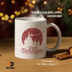 Win Ovro Premium Beyaz Porselen Hediye Çift Yön Baskılı Kupa Bardak - Merry Christmas Happy New