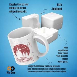 Win Ovro Premium Beyaz Porselen Hediye Çift Yön Baskılı Kupa Bardak - Merry Christmas Happy New