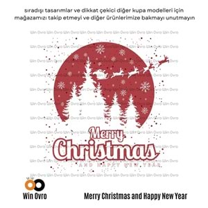Win Ovro Premium Beyaz Porselen Hediye Çift Yön Baskılı Kupa Bardak - Merry Christmas Happy New