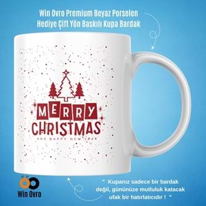 Win Ovro Premium Beyaz Porselen Hediye Çift Yön Baskılı Kupa Bardak - Merry Christmas Happy New 1