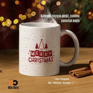 Win Ovro Premium Beyaz Porselen Hediye Çift Yön Baskılı Kupa Bardak - Merry Christmas Happy New 1