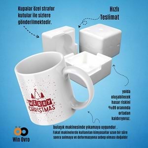 Win Ovro Premium Beyaz Porselen Hediye Çift Yön Baskılı Kupa Bardak - Merry Christmas Happy New 1