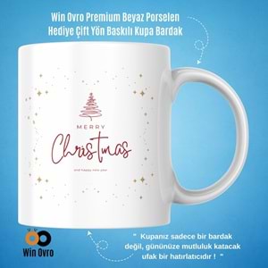 Win Ovro Premium Beyaz Porselen Hediye Çift Yön Baskılı Kupa Bardak - Merry Christmas Happy New 2