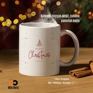Win Ovro Premium Beyaz Porselen Hediye Çift Yön Baskılı Kupa Bardak - Merry Christmas Happy New 2