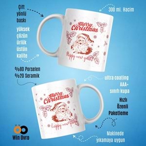 Win Ovro Premium Beyaz Porselen Hediye Çift Yön Baskılı Kupa Bardak - Merry Christmas Happy New 3