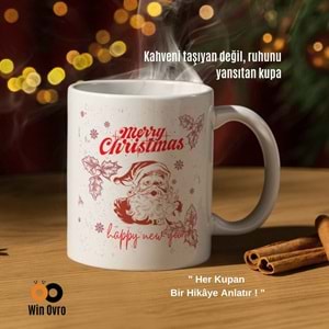 Win Ovro Premium Beyaz Porselen Hediye Çift Yön Baskılı Kupa Bardak - Merry Christmas Happy New 3