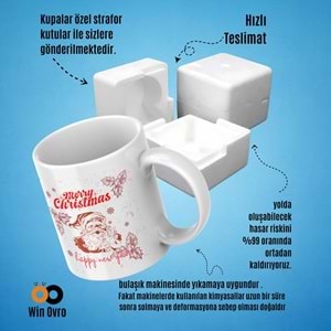 Win Ovro Premium Beyaz Porselen Hediye Çift Yön Baskılı Kupa Bardak - Merry Christmas Happy New 3