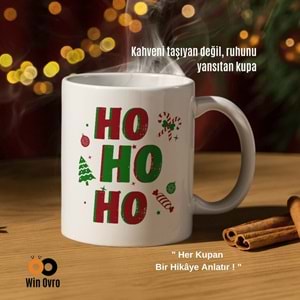 Win Ovro Premium Beyaz Porselen Hediye Çift Yön Baskılı Kupa Bardak - Ho Ho Ho Christmas