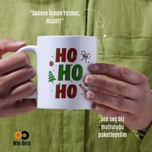 Win Ovro Premium Beyaz Porselen Hediye Çift Yön Baskılı Kupa Bardak - Ho Ho Ho Christmas