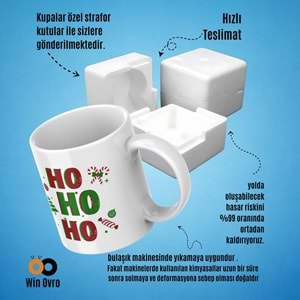 Win Ovro Premium Beyaz Porselen Hediye Çift Yön Baskılı Kupa Bardak - Ho Ho Ho Christmas