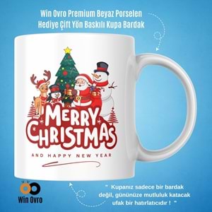 Win Ovro Premium Beyaz Porselen Hediye Çift Yön Baskılı Kupa Bardak - Merry Christmas Happy New 4