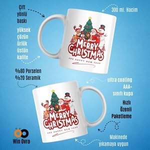 Win Ovro Premium Beyaz Porselen Hediye Çift Yön Baskılı Kupa Bardak - Merry Christmas Happy New 4