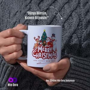 Win Ovro Premium Beyaz Porselen Hediye Çift Yön Baskılı Kupa Bardak - Merry Christmas Happy New 4