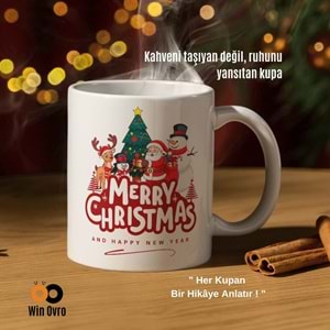Win Ovro Premium Beyaz Porselen Hediye Çift Yön Baskılı Kupa Bardak - Merry Christmas Happy New 4