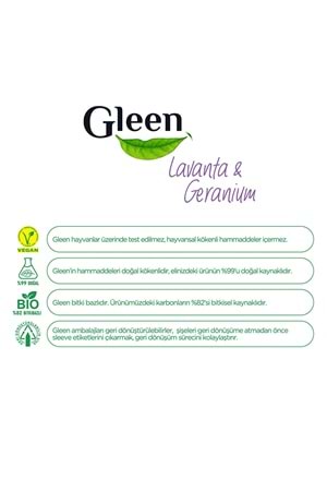 Gleen Organik Içerikli Vegan 1 Lt Lavanta-geranium Sprey Yüzey Temizleyici