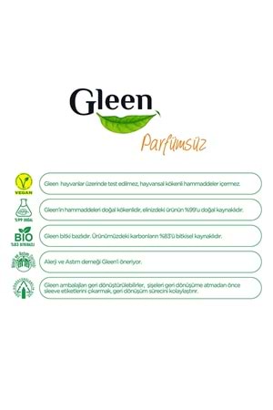 Gleen Organik Içerikli Vegan 1 Lt Parfümsüz Sprey Yüzey Temizleyici