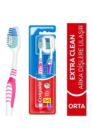 Colgate Extra Clean Dil Temizleyicili Arka Dişlere Uzanan Orta Diş Fırçası 1+1