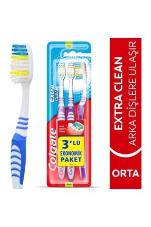 Colgate Extra Clean Dil Temizleyicili Arka Dişlere Uzanan Orta Diş Fırçası 2+1