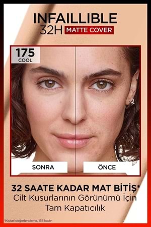 Loreal Paris Infaillible 32h Matte Cover Yüksek Kapatıcı Fondöten - 175 Soğuk Alt Ton